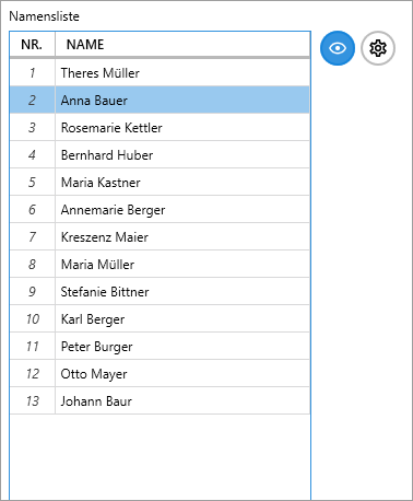 Namensliste im Text-/Listenbereich