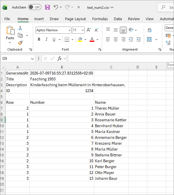 CSV-Metadaten in Excel